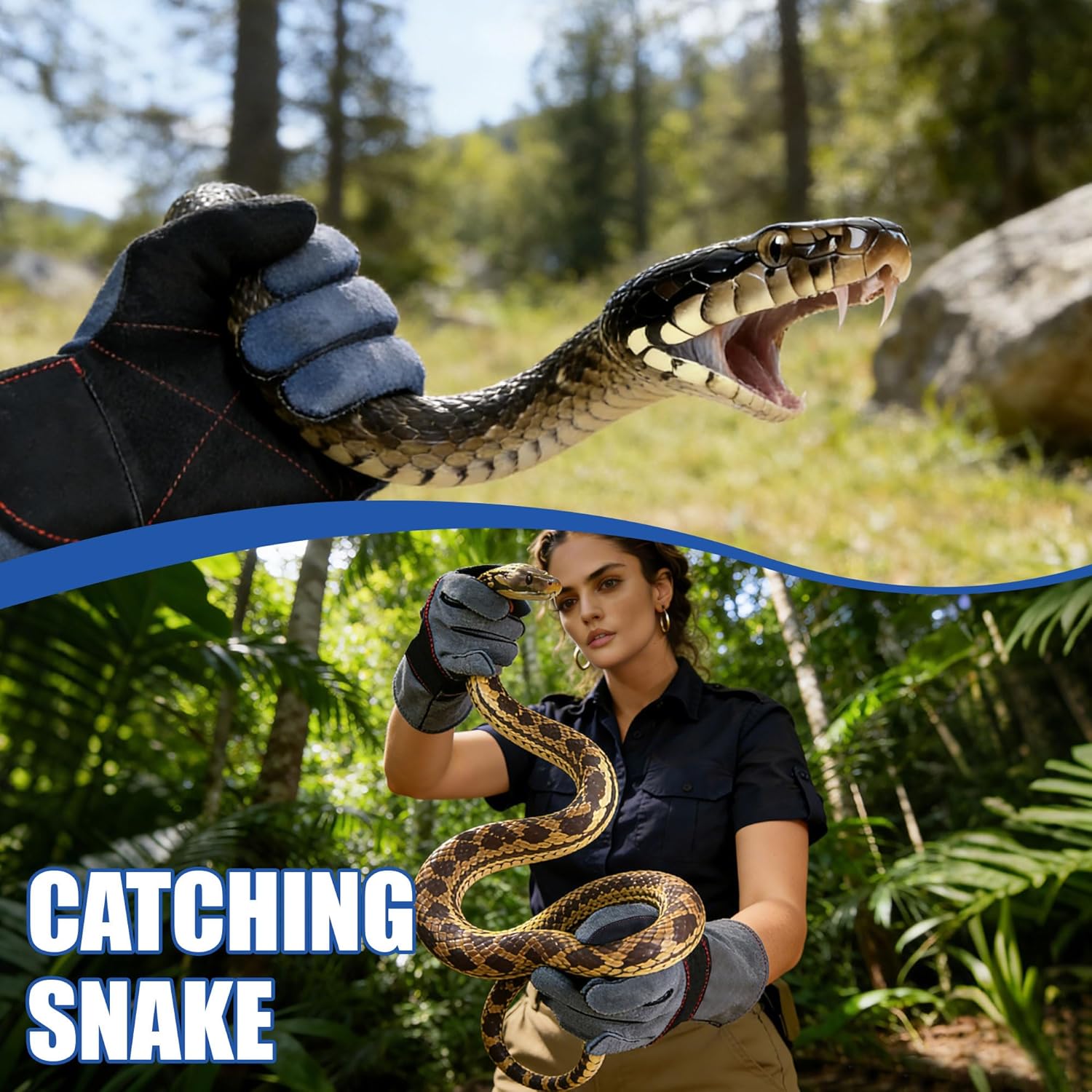 IC ICLOVER Animal Handling Gloves Snake Bite Proof, Double Leather Padding, Anti-bite Dog Cat Bird Reptile Control Protection