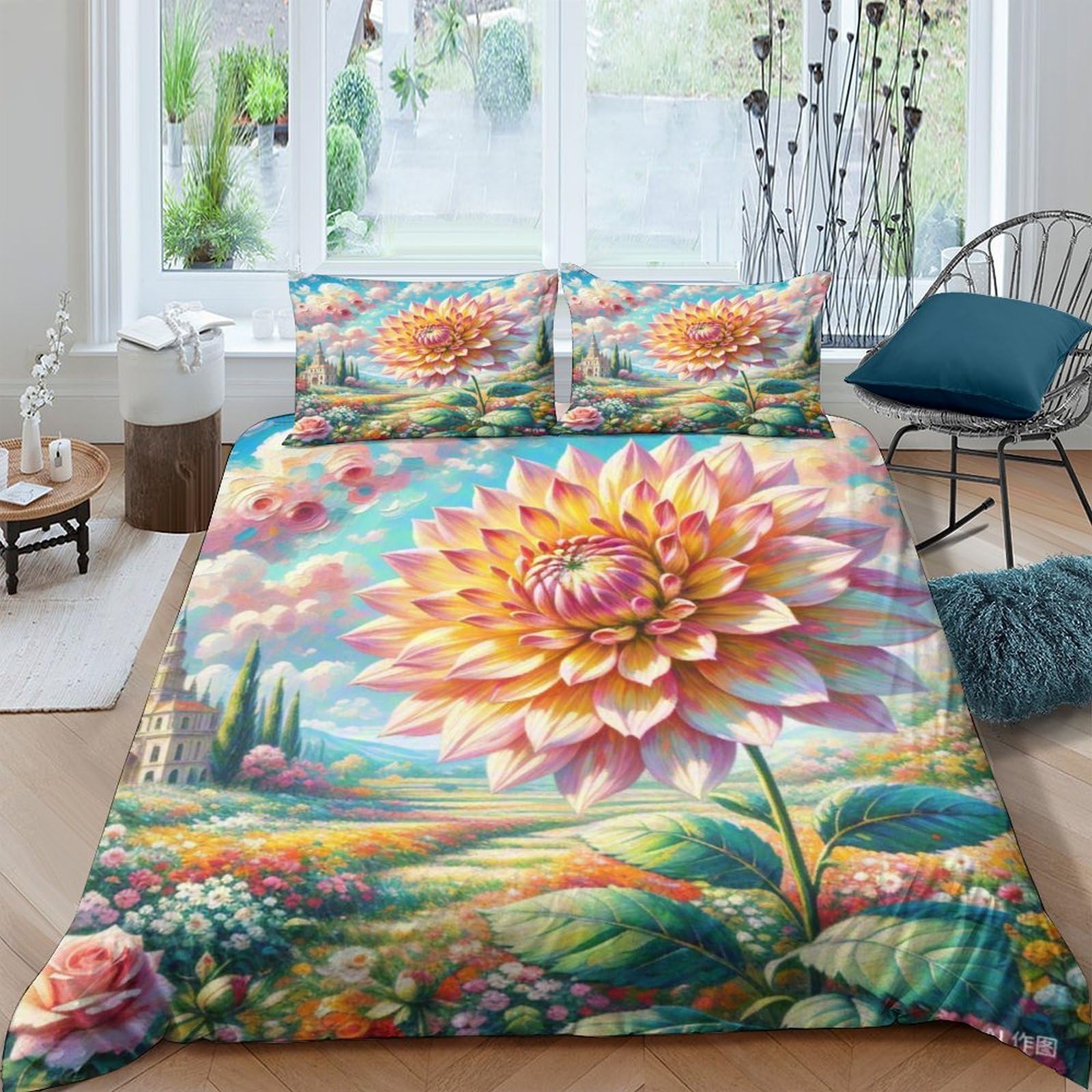 Linge de lit Dahlie housse de couette 220x240 King microfibre taie d'oreiller lit enfant garçon fille