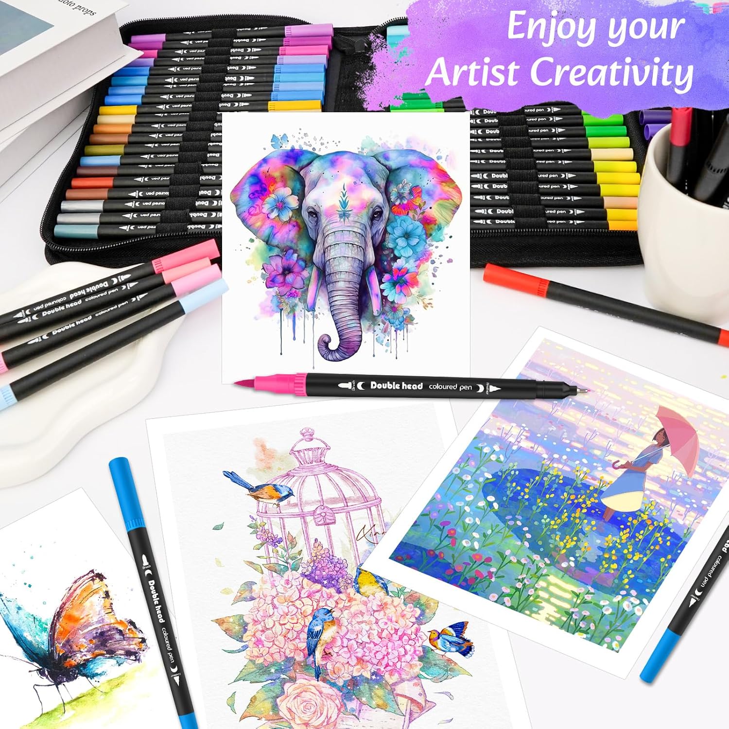 Markers for Adult Coloring Books No Bleeding, 72 Colors Dual Tip Coloring Markers for Adults, Brush&Fine Tip Art Supplies for Calligraphy, Journaling, Sketching, Christmas Gifts for Teens with Case - Image 6