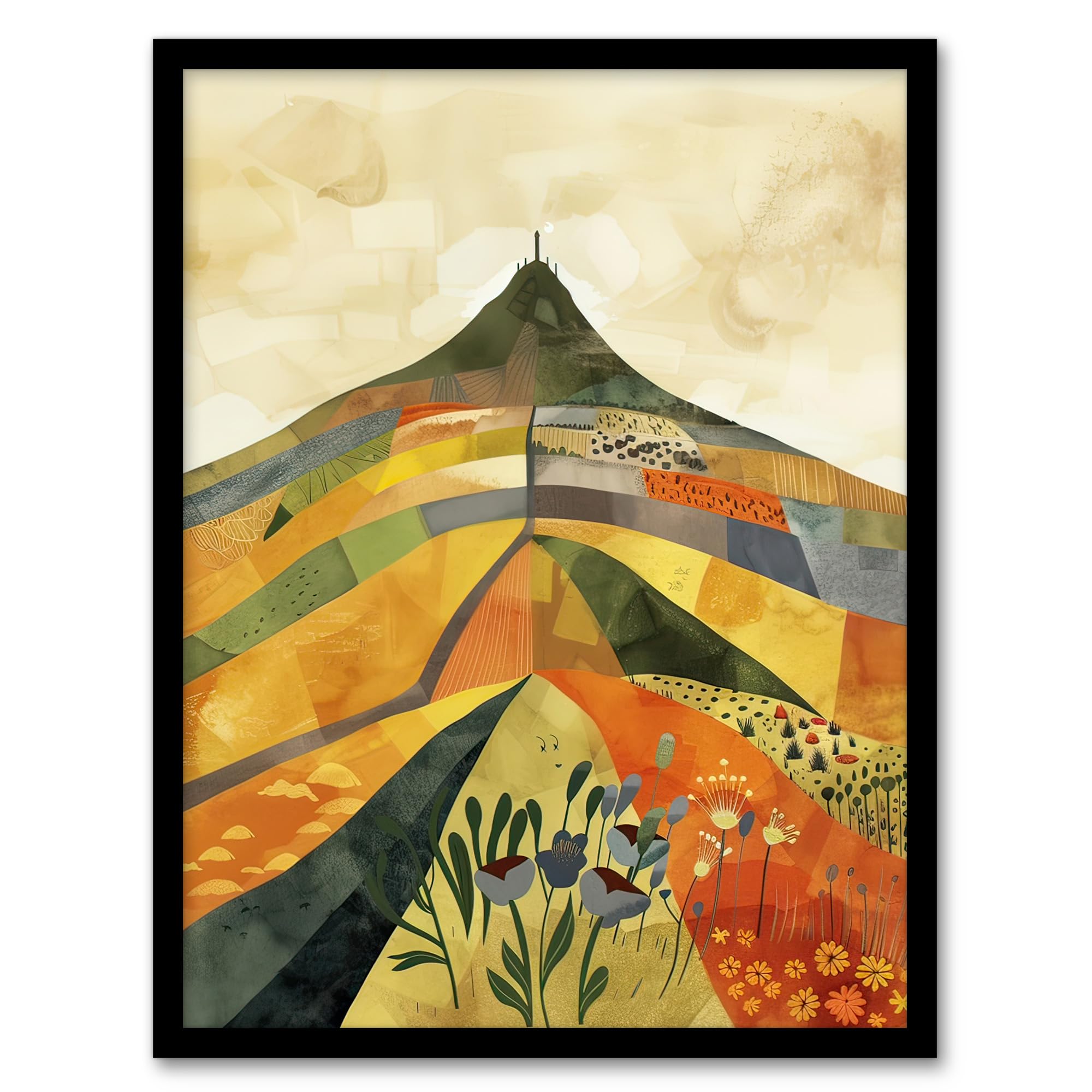 Artery8 Glastonbury Tor Somerset Colourful Abstract Living Room Artwork Framed Wall Art Print A4