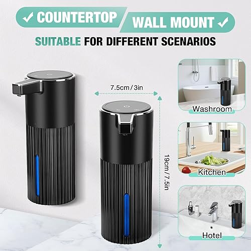 Miniatura 6 de Paquete de 2 dispensadores automáticos de jabón plástico de 14 onzas  Espuma de montaje en pared ajustable de 4 niveles de espuma negra recargable