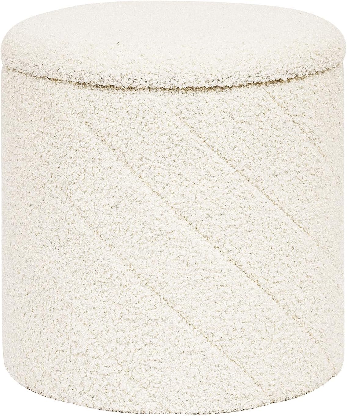 PINPLUS Ottoman with Stroage Round Boucle Ottoman and Tray Sherpa Removable Foot Stool Coffee Table for Dorm, Living Room White, 13"x13"x13.7"