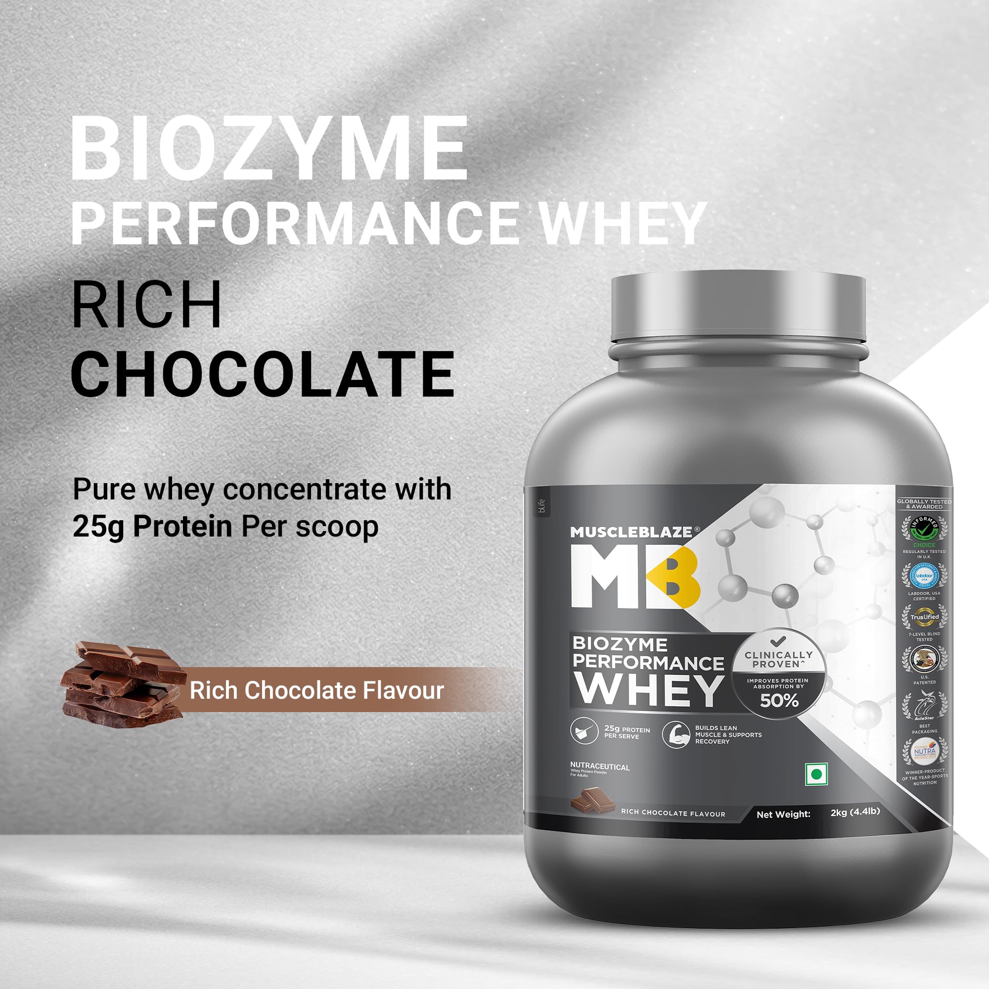 MuscleBlaze Biozyme Performance Whey Protein Powder, 2kg (4.4lbs) — Amazon image 3