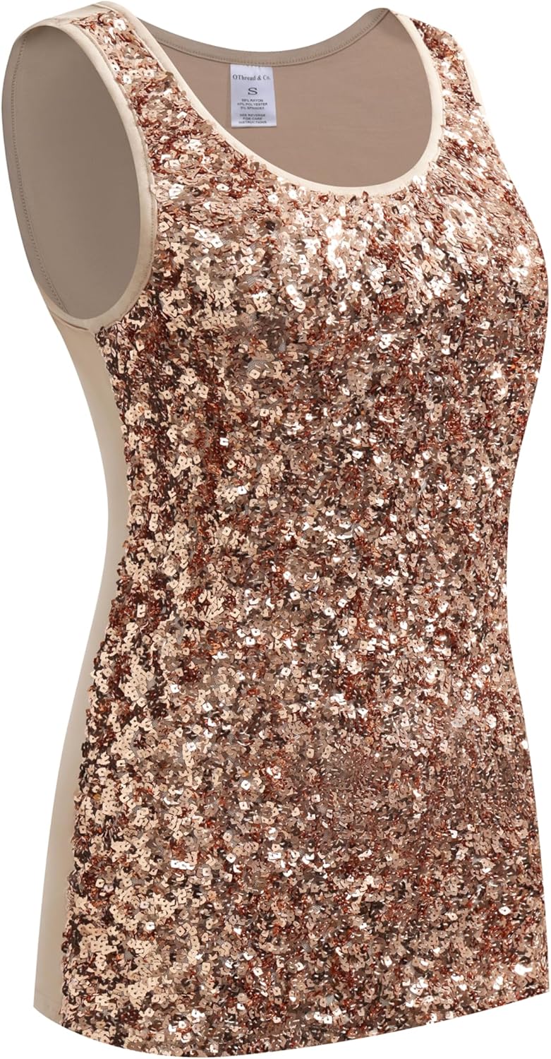 OThread & Co. Women's Glitter Sequin Tank Top Sleeveless Scoop Neck Night Out Party Top - Image 2