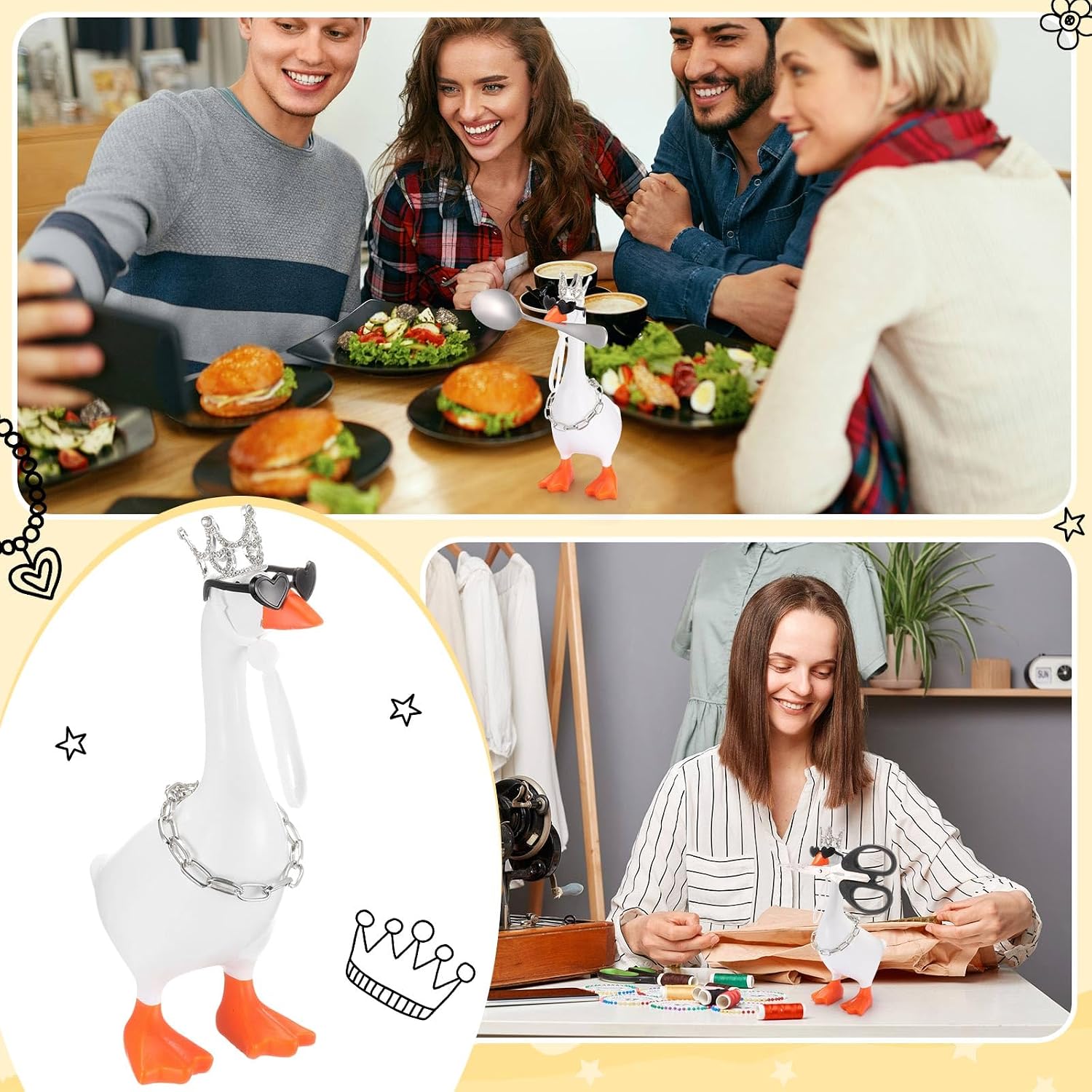 7 Inch Mini Desk Goose Outfits with Crystal Rhinestone Tiara Crown Necklace Glasses for Magnetic Goose Statue
