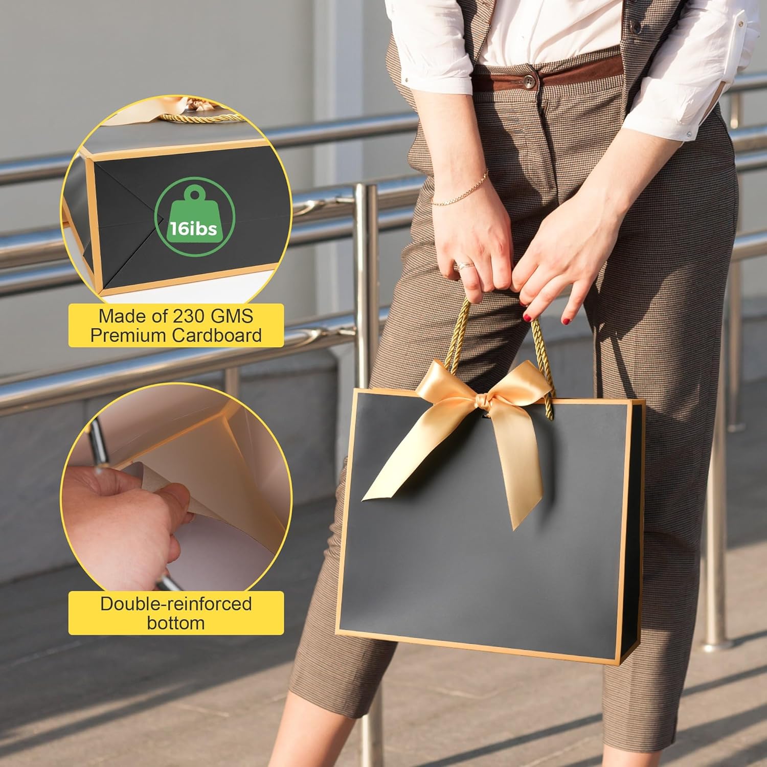 MOXARYSU Gift Bags With Handles: 11.8x4x10 Inch 24pcs Medium Large With Bow Ribbon For Wedding Thanks Bridesmaid Birthday Party (White-Glod - Image 4