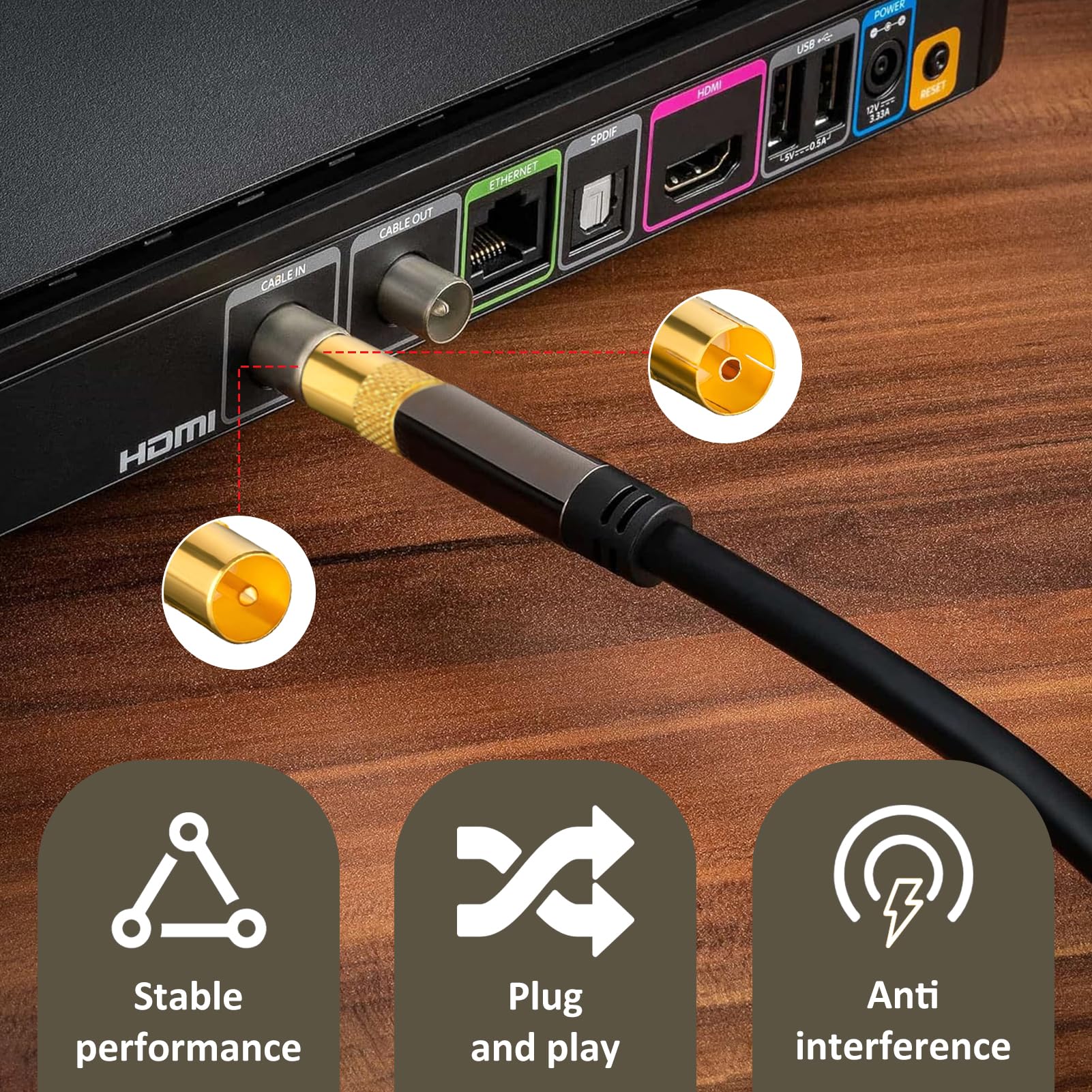 F-Connector naar coax kabel - F-Connector naar coax kabel, Merk: Technetix, Aansluiting 1: F-Connector Male, Aansluiting 2: IEC Female, Afscherming: Dubbelvoudig, Verguld: Nee, 1.5 meter