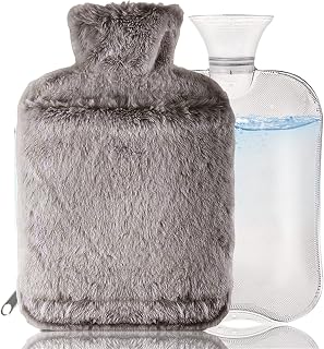 Large Hot Water Bottle with Cover 3L, Extra Large Hot Water Bag with Hands Warmer Pocket, Furry Big Hot Water Bottle with Faux Fur Cover, Fluffy Hot Water Bottle Cover Zipper Design