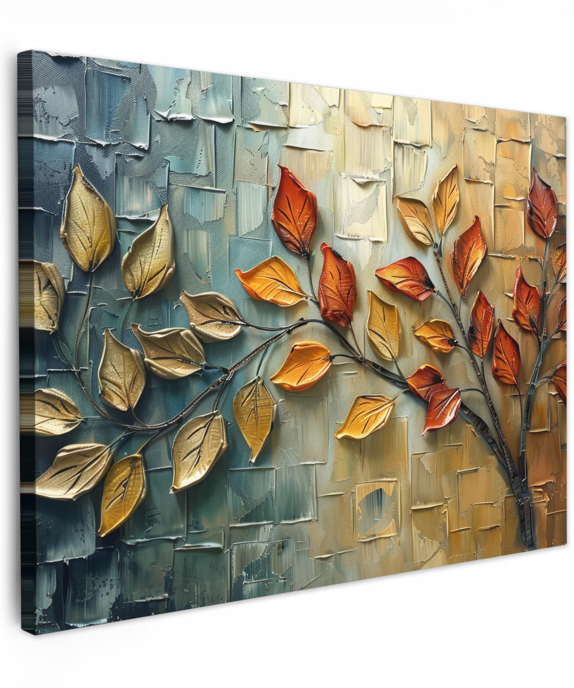 MuchoWow© Canvas Wall Art 31"x24" / 80x60 cm Decor Paintings Print framed on Canvas Pictures for Hallway Art - Leaves - Brown - Modern - Nature