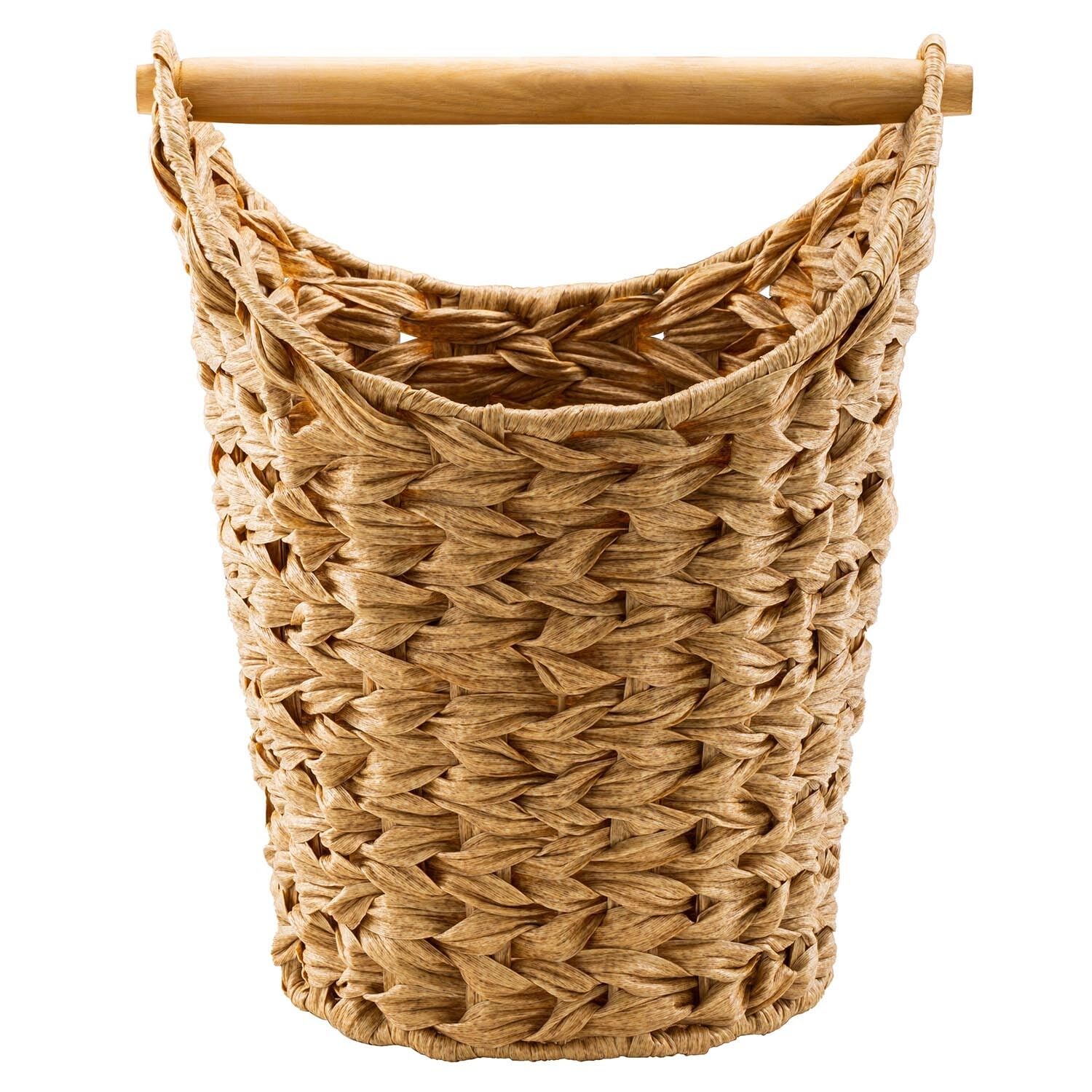 Shabjy Natural Wicker Toilet Roll Basket Is Crafted From Woven Bamboo And Features A Wooden Handle