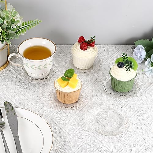 Miniatura 6 de JUXYES Juego de 5 posavasos redondos de vidrio, posavasos de vidrio transparente para bebidas, café, té, vino, posavasos decorativos para botellas