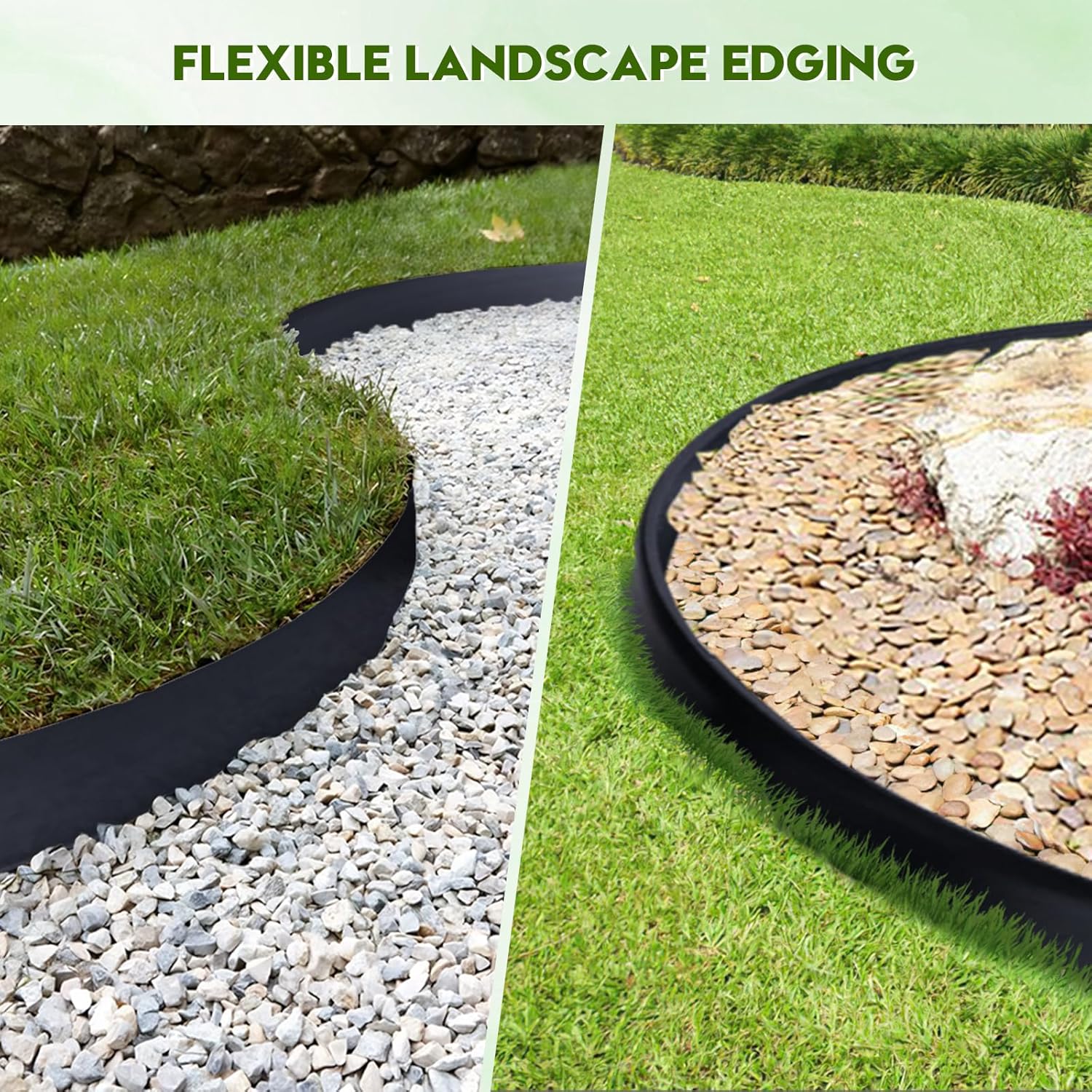 No Dig Landscape Edging 66FT, 4 Inch Plastic Edging for Landscaping with 200 Spikes, for Garden, Lawn, Flower Beds and Yard, Black