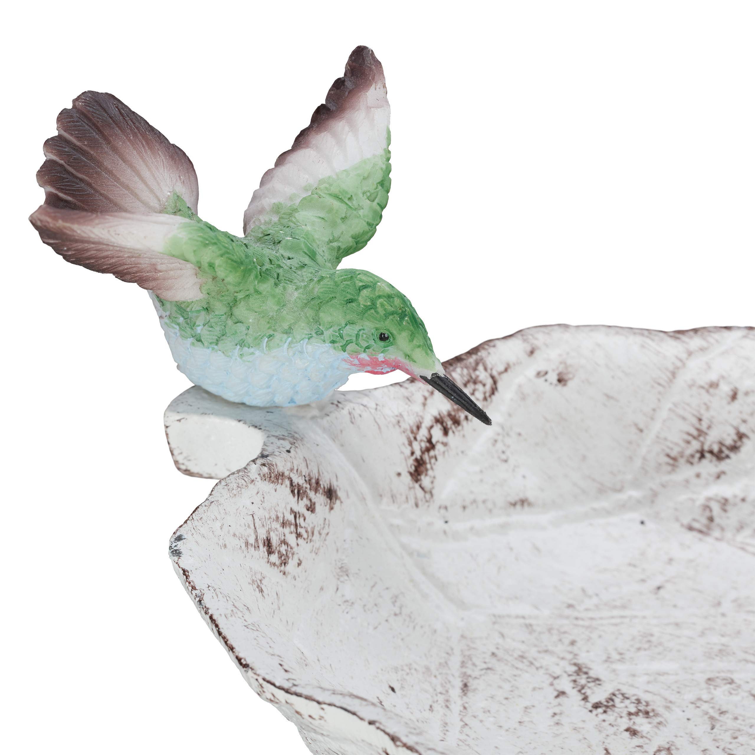 relaxdays Abreuvoir pour Oiseaux en Fonte, avec pic de Terre, Décoration pour Jardin, Mangeoires, 1 m de Hauteur, Blanc