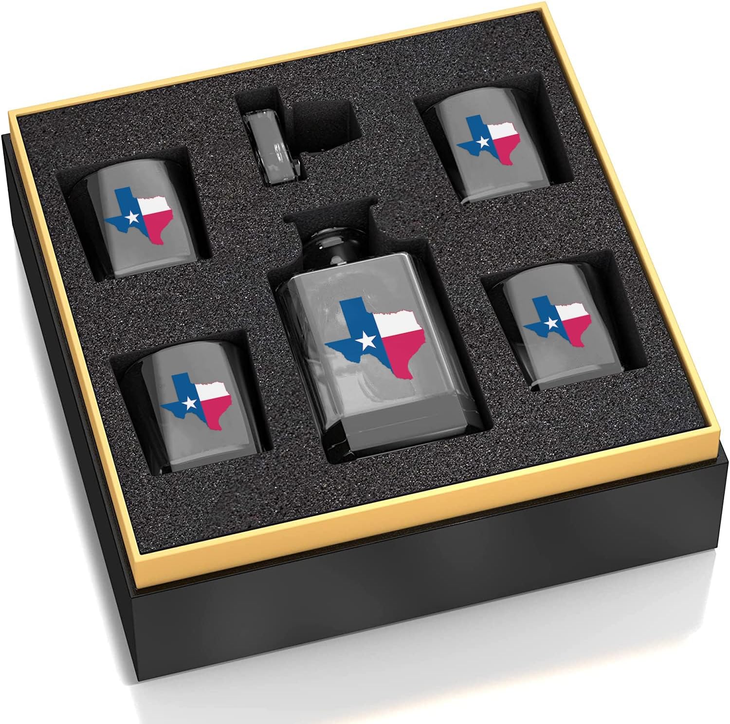 Texas Flag 5 Piece Premium Decanter Whiskey Glass Set with Gift Box
