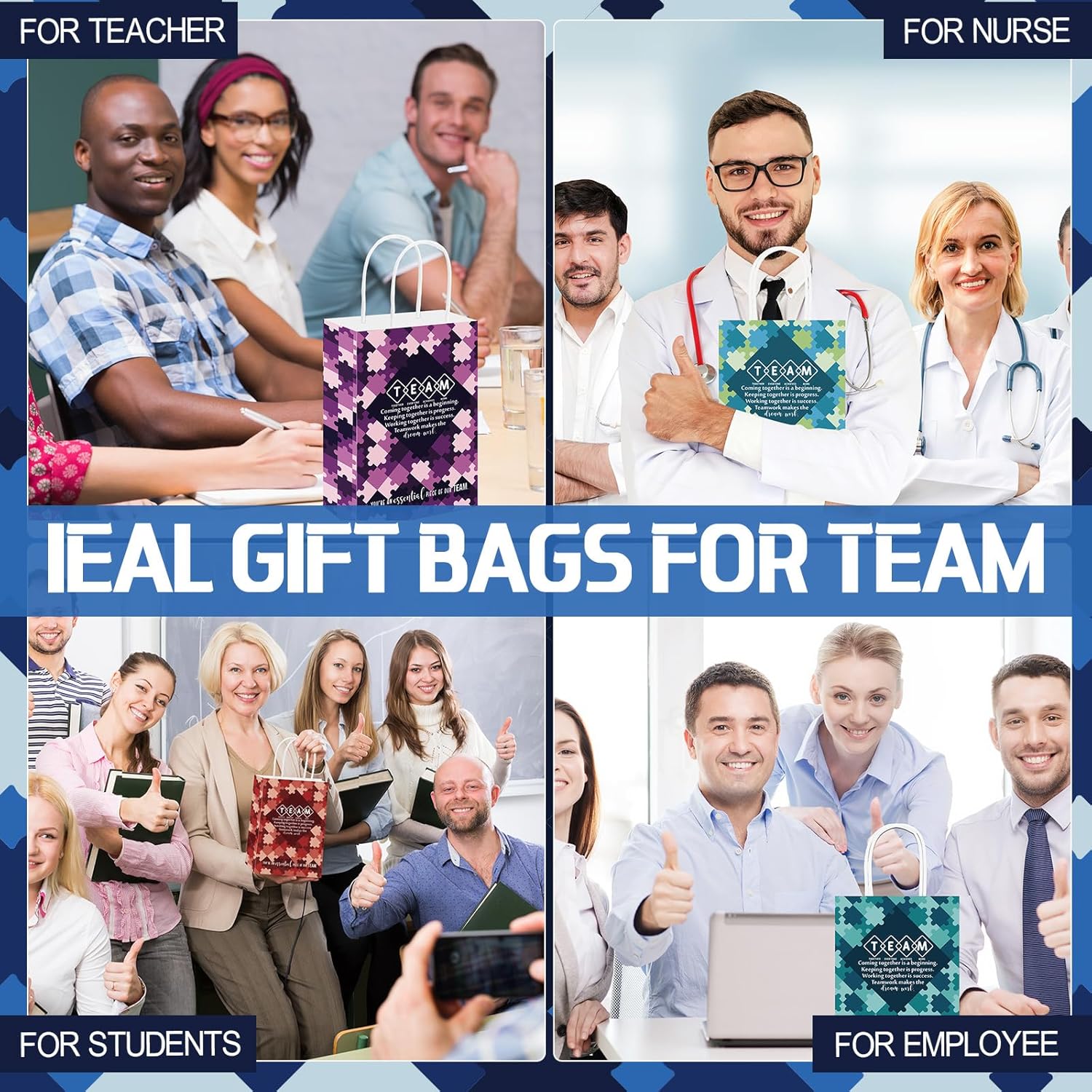 Kolldenn 18 Pcs Team Appreciation Gifts Bags Bulk Kraft Paper Gift Bags with Handle Team Appreciation Tote for Staff Coworker Employee Staff Office Supplies, 8.27" x 5.91" x 3.15" - Image 6