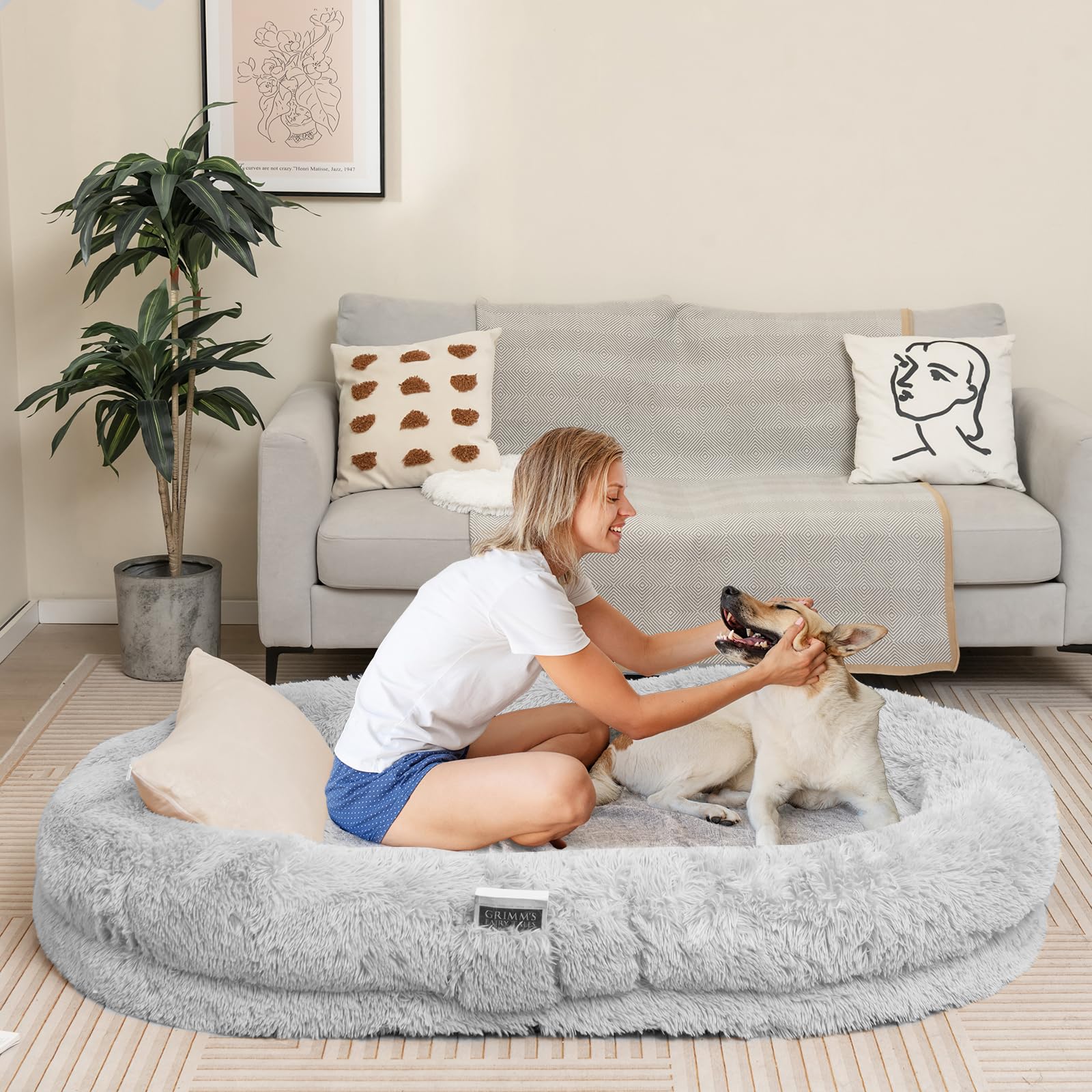 Maxmass Extra Large Human Dog Bed, Washable Puppy Bed with Removable Cover, Pillow, Blanket, Strap & Anti-Slip Bottom, Orthopedic Egg Crate Foam Pet Bed for Dogs and Adults, 171x115x25cm