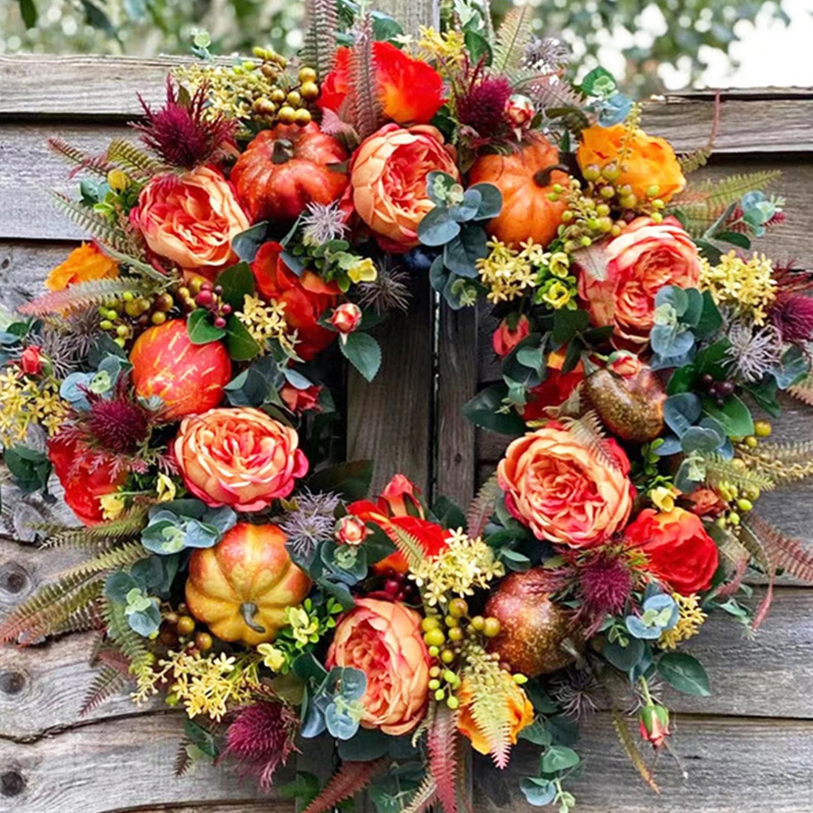 Corona Autunnale di Halloween e Ringraziamento - Ghirlanda di Zucca per Porta d'Ingresso