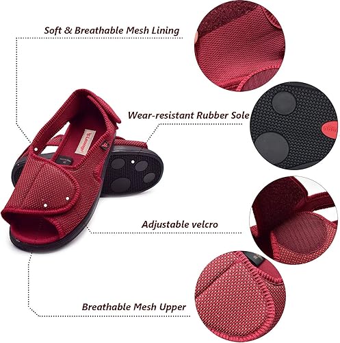 Miniatura 6 de W&Lesvago Pantuflas diabéticas con punta abierta para mujer, anchura ajustable, para artritis y edema para pies hinchados MS6010W