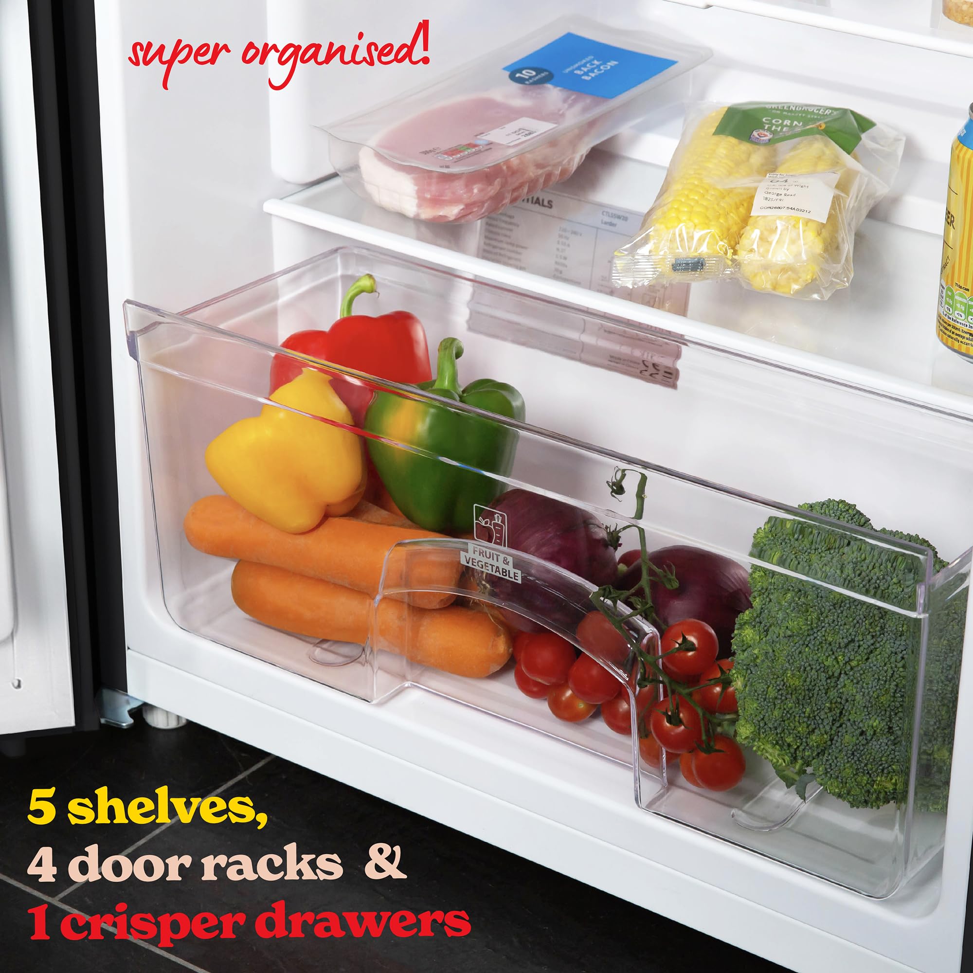 Russell Hobbs Freestanding Larder Fridge Black 242 Litre with 4 Glass Shelves, 55cm Wide & 143cm Tall, Adjustable Thermostat, 2 Year Guarantee, RH143LF552E1B — view 5