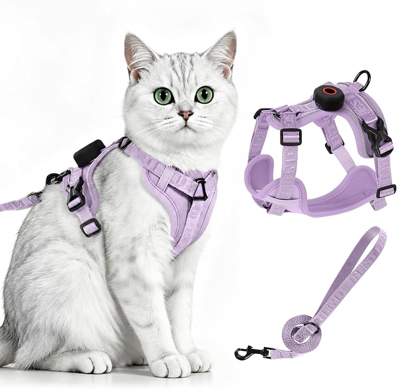 Peitoral para Gatos com Guia de Nylon, Faixas Refletivas e Suporte para AirTag skmeditec Tamanho S