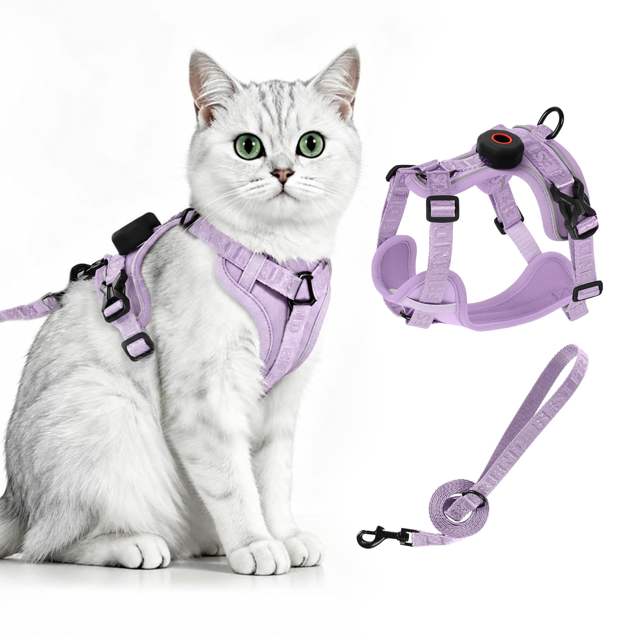 Cat Harness and Lead Set with AirTag Holder, Escape Proof Kitten Vest leash