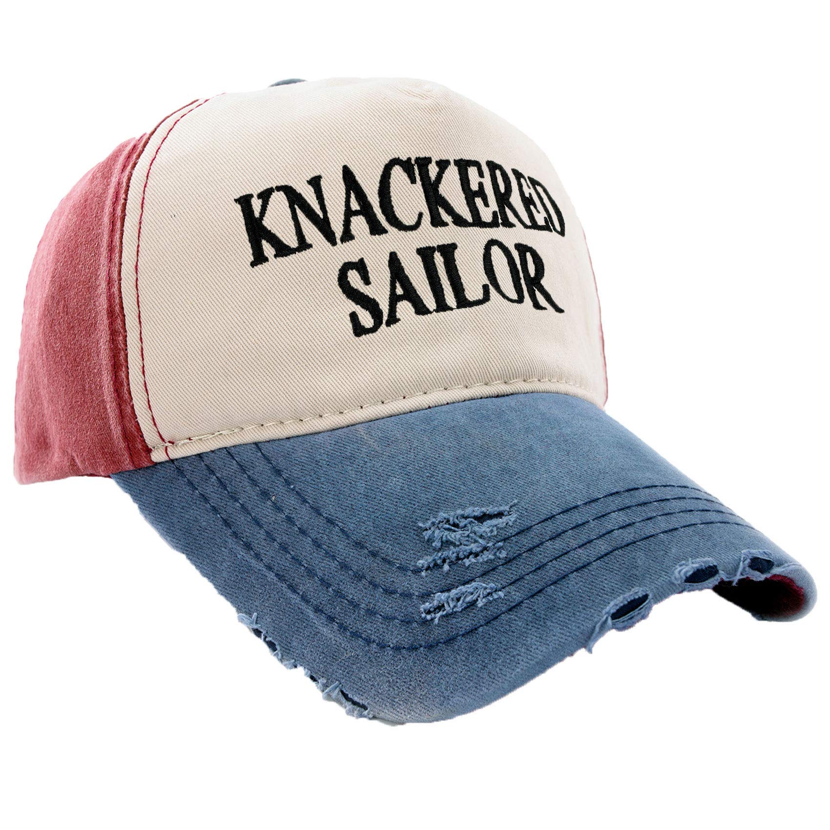 Mfaz Morefaz Ltd Unisex Knackered Sailor Boating Hat Baseball Cap Captain Army Military Drunk Sailor,Mariner,Galley Slave,Old See Dog (Knackered Sailor)