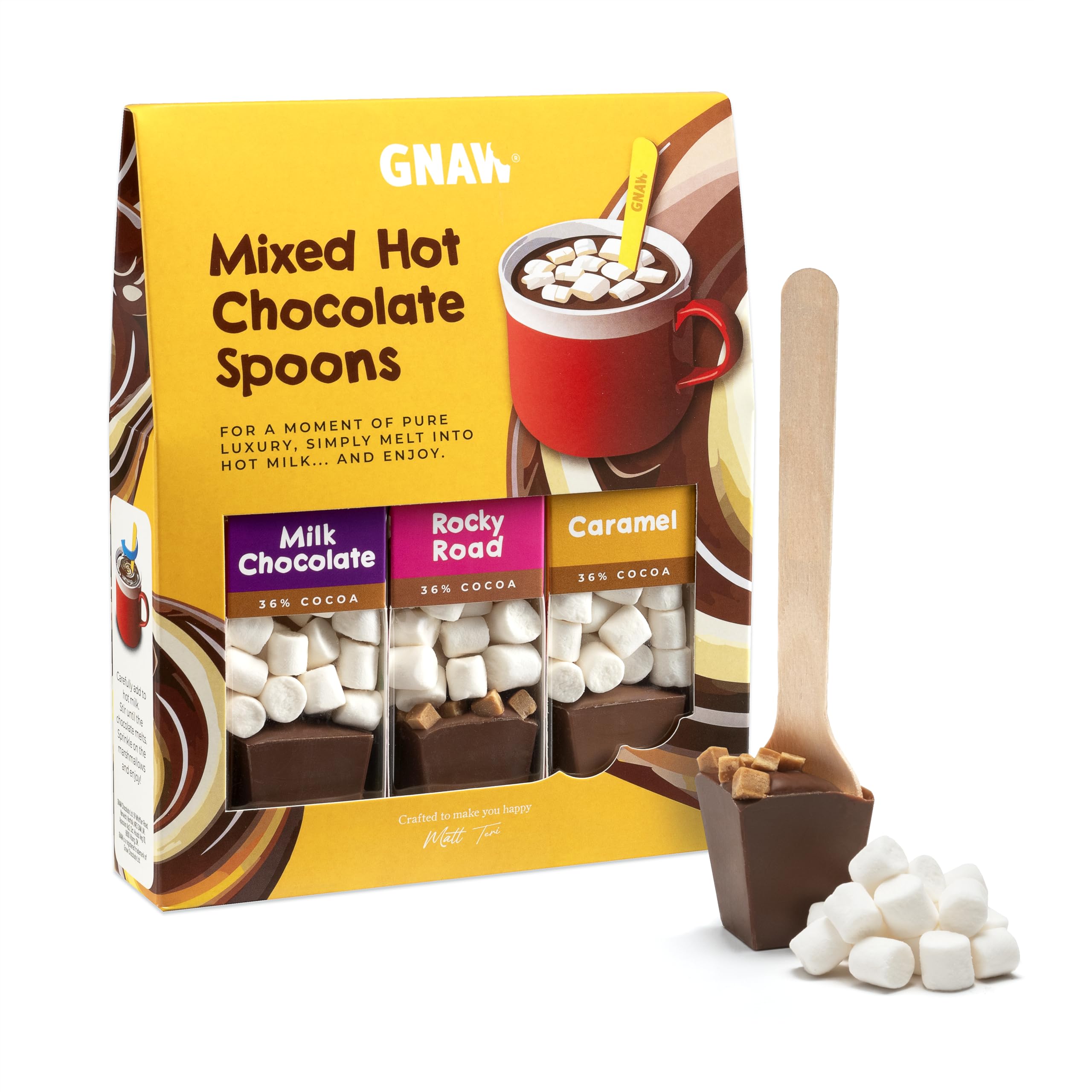 Gnaw Choc Shot Hot Chocolate Gift Set - Luxurious Hot Chocolate Spoons for Any Occasion, Featuring 3 Classic & Moreish Flavours: Milk Chocolate, Caramel & Fudgy Rocky Road