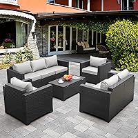 Rattaner 5-Piece Outdoor Wicker Sectional Sofa Set with Storage Table, Grey Non-Slip Cushions & Covers