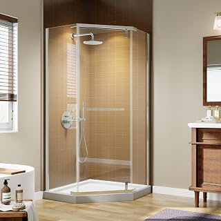 Corner Shower Enclosure 36"D x 36"W x 72"H Frameless Pivot Shower Door with 1/4" (6mm) Clear SGCC Tempered Glass, Neo-Angle Shower Enclosure Saving Space, Brushed Nickel