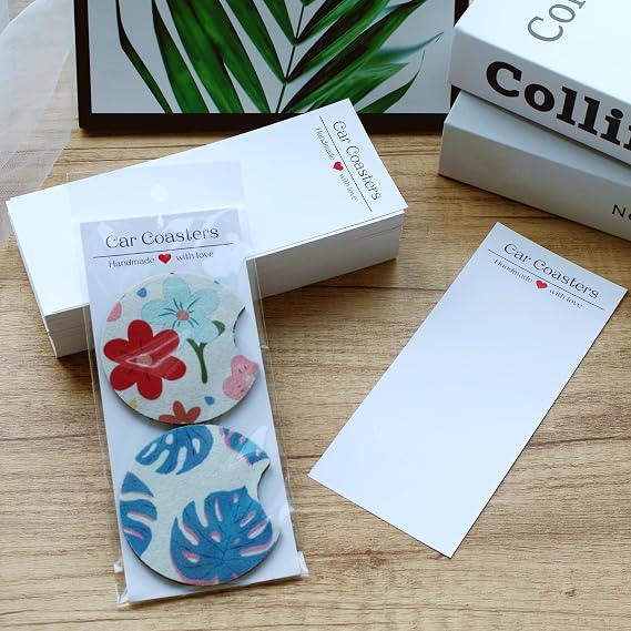 100PCS Car Coaster Packaging for Selling, Sublimation Blanks Car Coasters Cards with Bags, Sublimation Car Coasters Display Cards 6.8x2.85In, Heat Press Machines Accessories
