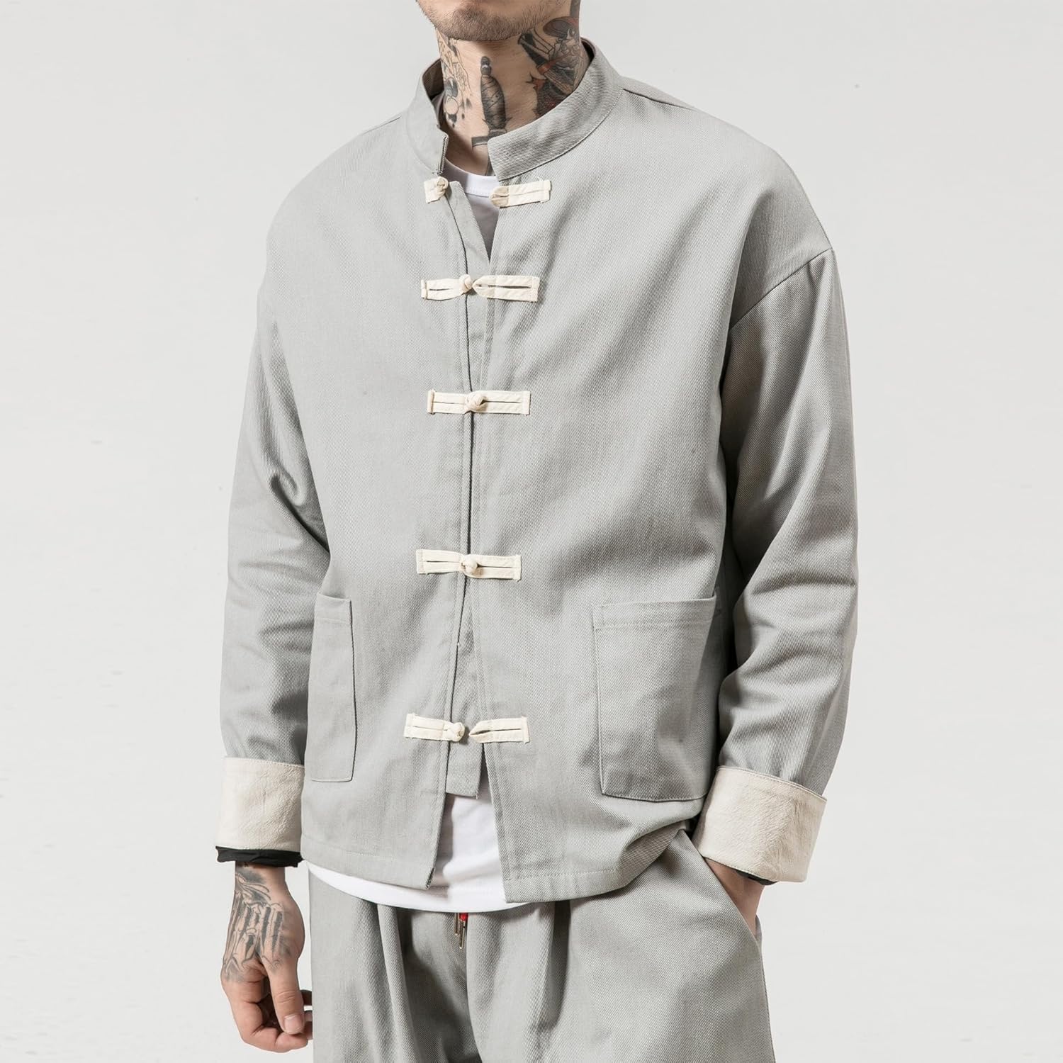 Men's Shirt Retro Plus-Size Casual Tops for Men Linen Tang Suit