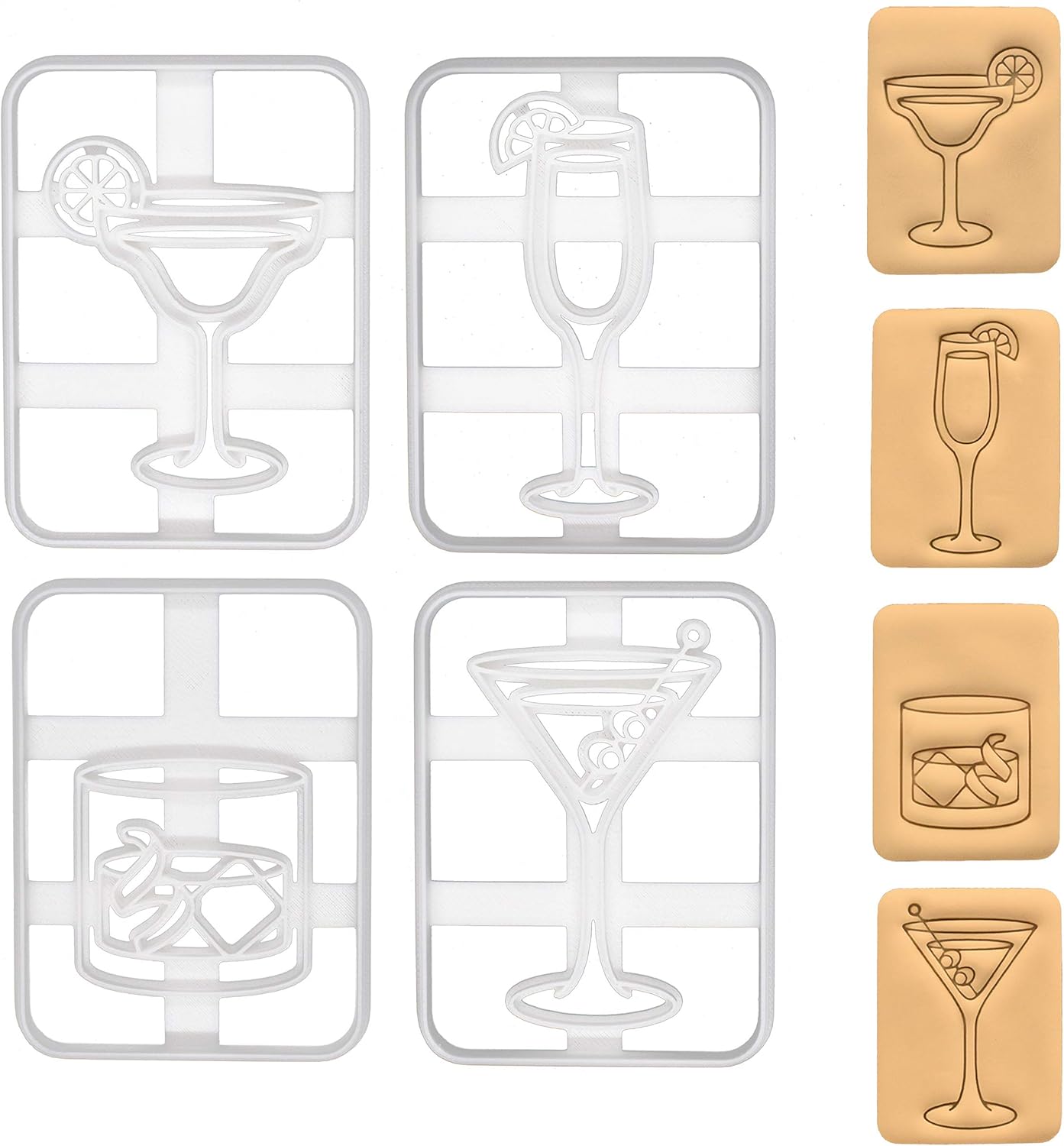 Set of 4 Cocktail cookie cutters (Margarita, Bellini, Martini, Old Fashioned), 4 piece - Bakerlogy