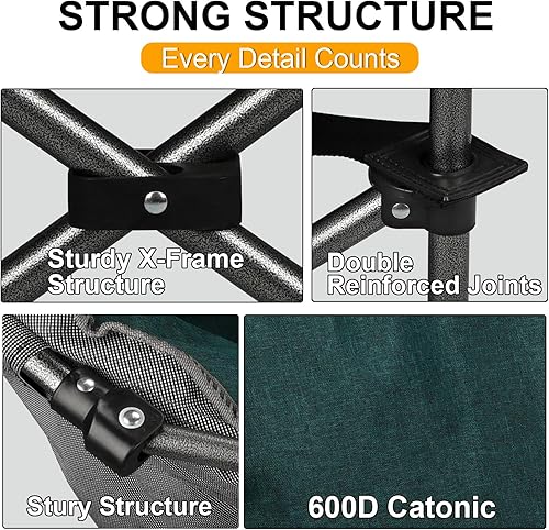 Miniatura 7 de Colorsoul Sillas de campamento de gran tamaño, resistentes, sillas de campamento plegables con relleno completo para adultos con portavasos, sillas