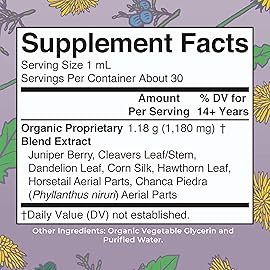 MaryRuth Organics Herbal Supplement Drops | Support Renal & Urinary Systems | Juniper Berry | Cleavers | Dandelion | Hawthorn | Horsetail & Chanca Piedra | Vegan | Non-GMO | 1 Fl Oz