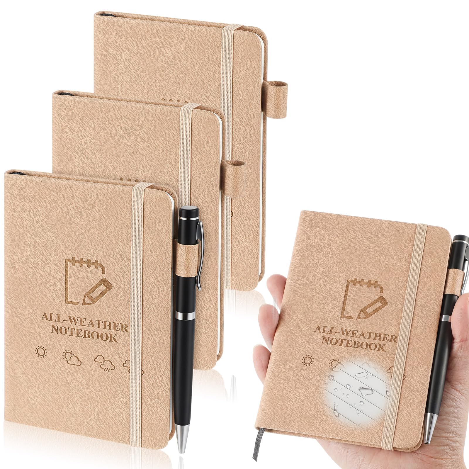3 Packs A6 Waterproof Notebook, Stone Paper Notepad, Khaki