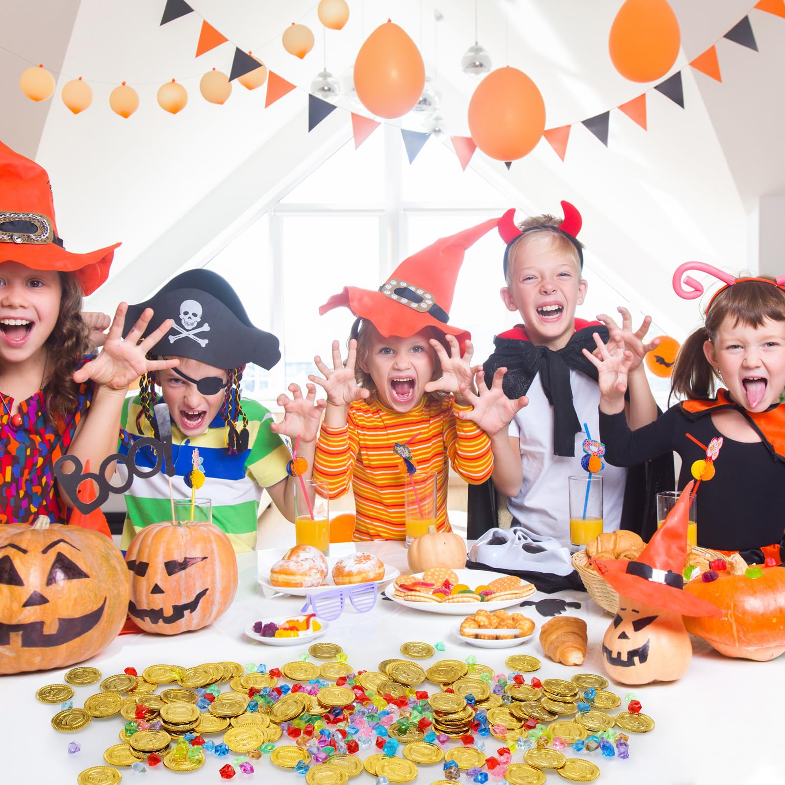 Lot 200 Pièces Or Pirate + 100 Pierres Précieuses - Décoration Anniversaire Enfant, Chasse Au Trésor, Thème Pirate - 4