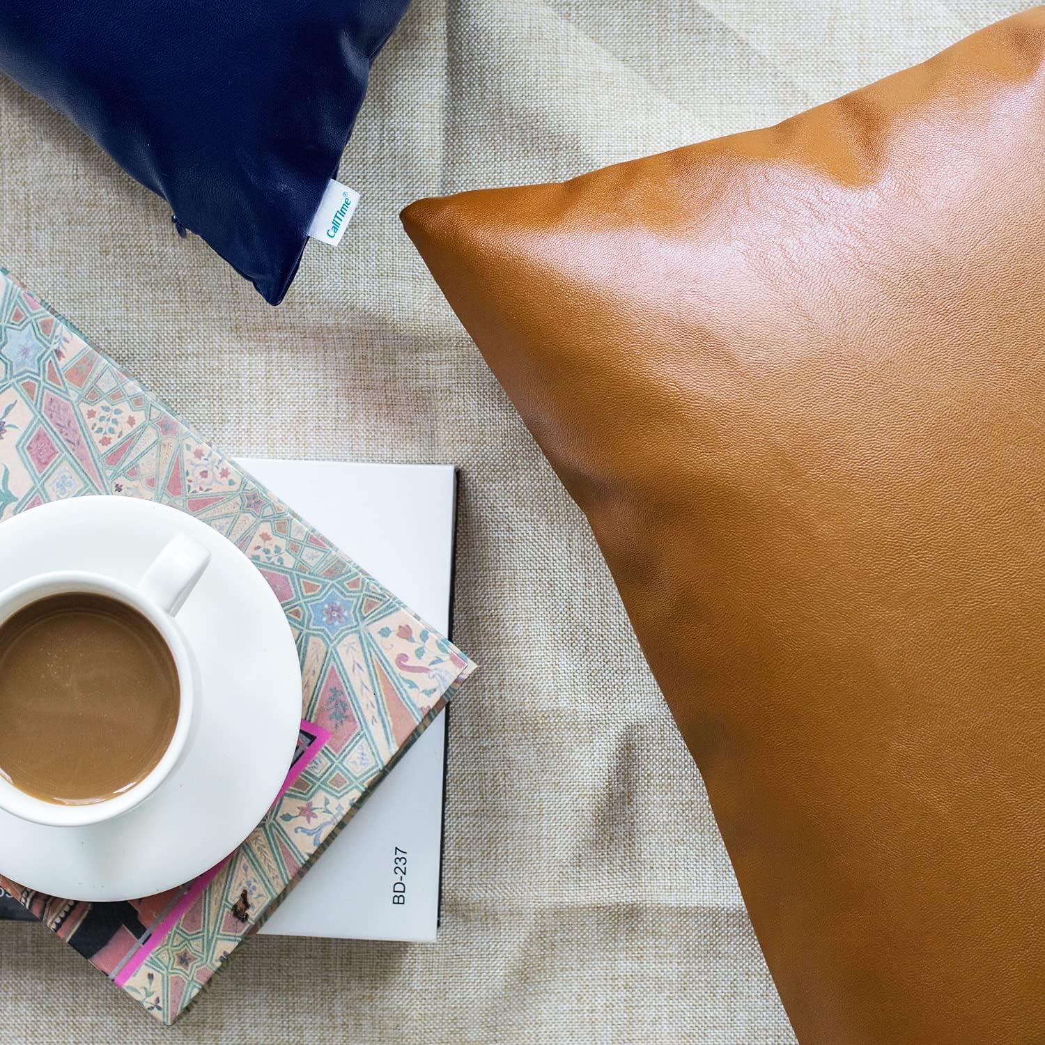 CaliTime Throw Pillow Cases Pack of 2 Modern Solid Dyed Soft Faux Leather Decorative Cushion Covers Shells for Couch Sofa Bedroom 20 X 20 Inches Brown