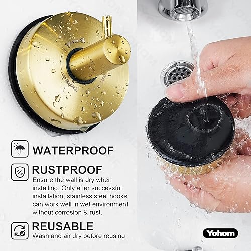 Miniatura 3 de YOHOM Ganchos de ventosa para ducha, toallero dorado de acero inoxidable al vacío para baño, gancho de ducha con succión, toallero de cocina,