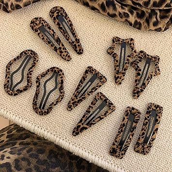 10 Leopard Print Hair Clips, Snap on Hair Clips, Animal Print Hair Clips, Girls Hair Clips, Leopard Print Hair Accessories, Leopard Print Geometric Hair Clips, Women's Headpiece