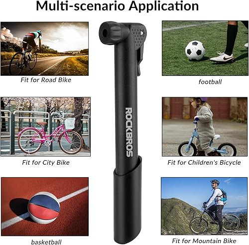 Miniatura 7 de ROCKBROS Bomba de bicicleta portátil Mini bomba de mano con válvula PrestaSchrader 80 PSI Bomba de aire de bicicleta para bicicletas