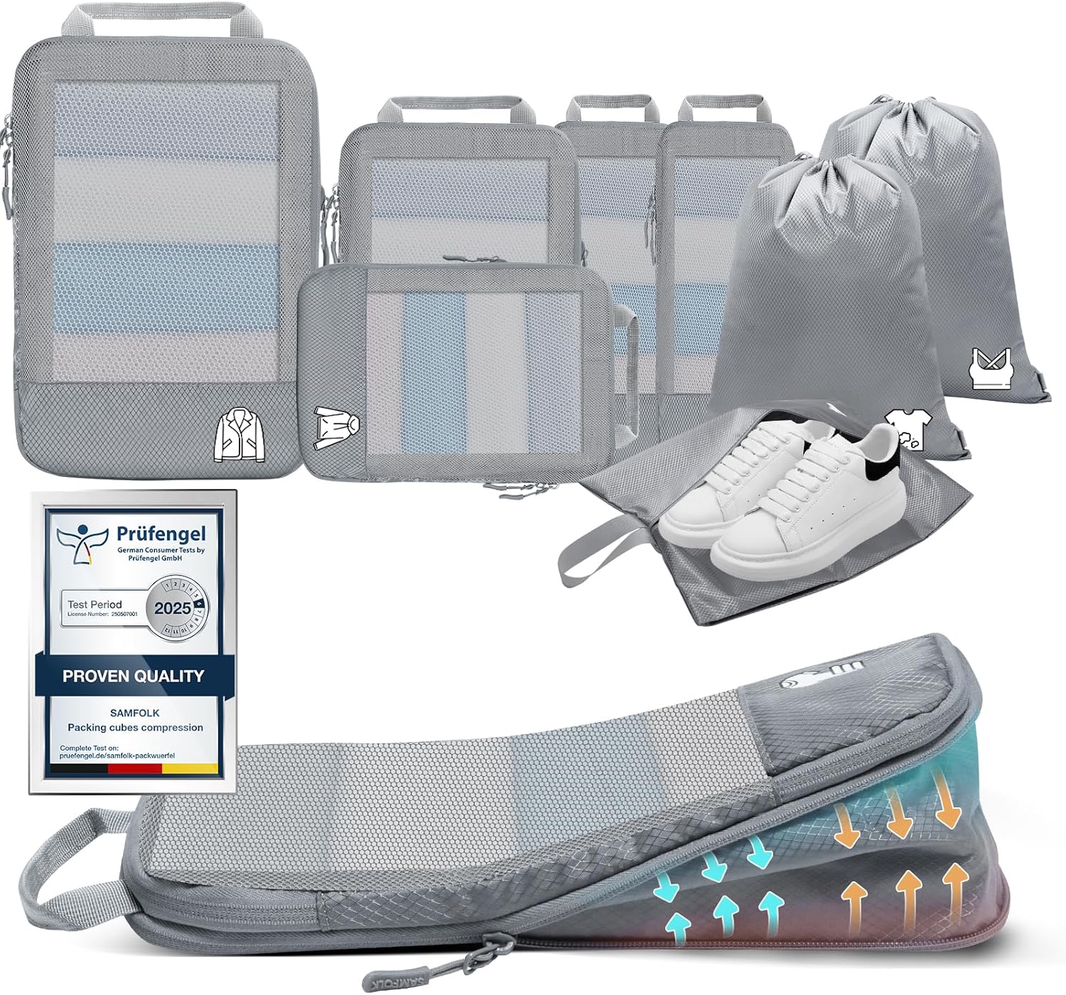 Sac Compression Voyage Organisateur Valise 8 Pièces, Packing Cubes Compression Rangement Valise Voyage Accessoires Gris Sac Compression Voyage Organisateur Valise 8 Pièces, Packing Cubes Compression Rangement Valise Voyage Accessoires Gris