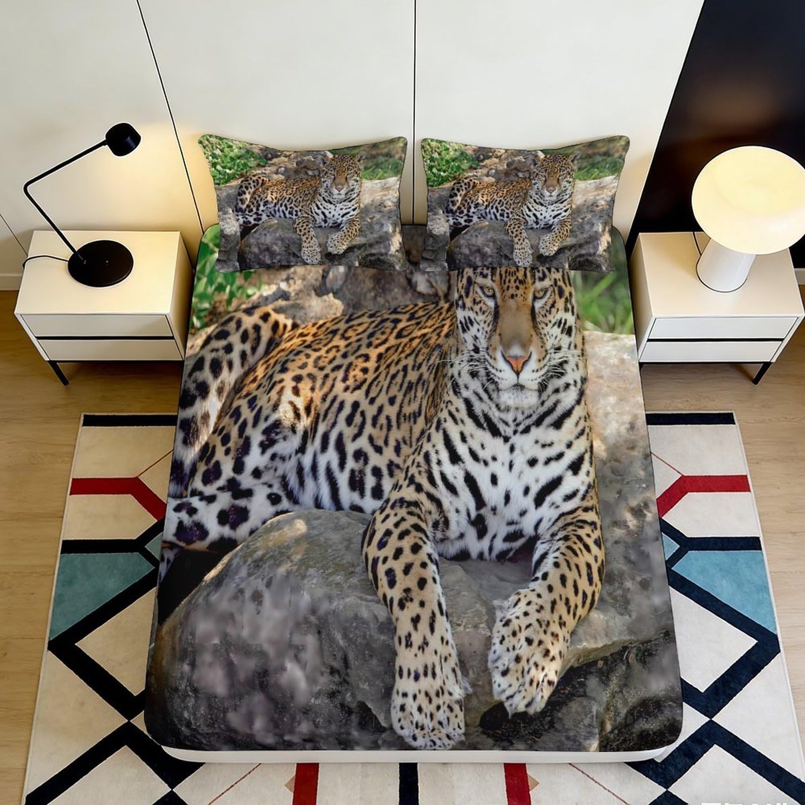 3D Printed Leopard Jungle Fitted Sheet Microfiber Soft Breathable Animal Mattress Cover for Bedroom Dorm Decor 180x200x25cm