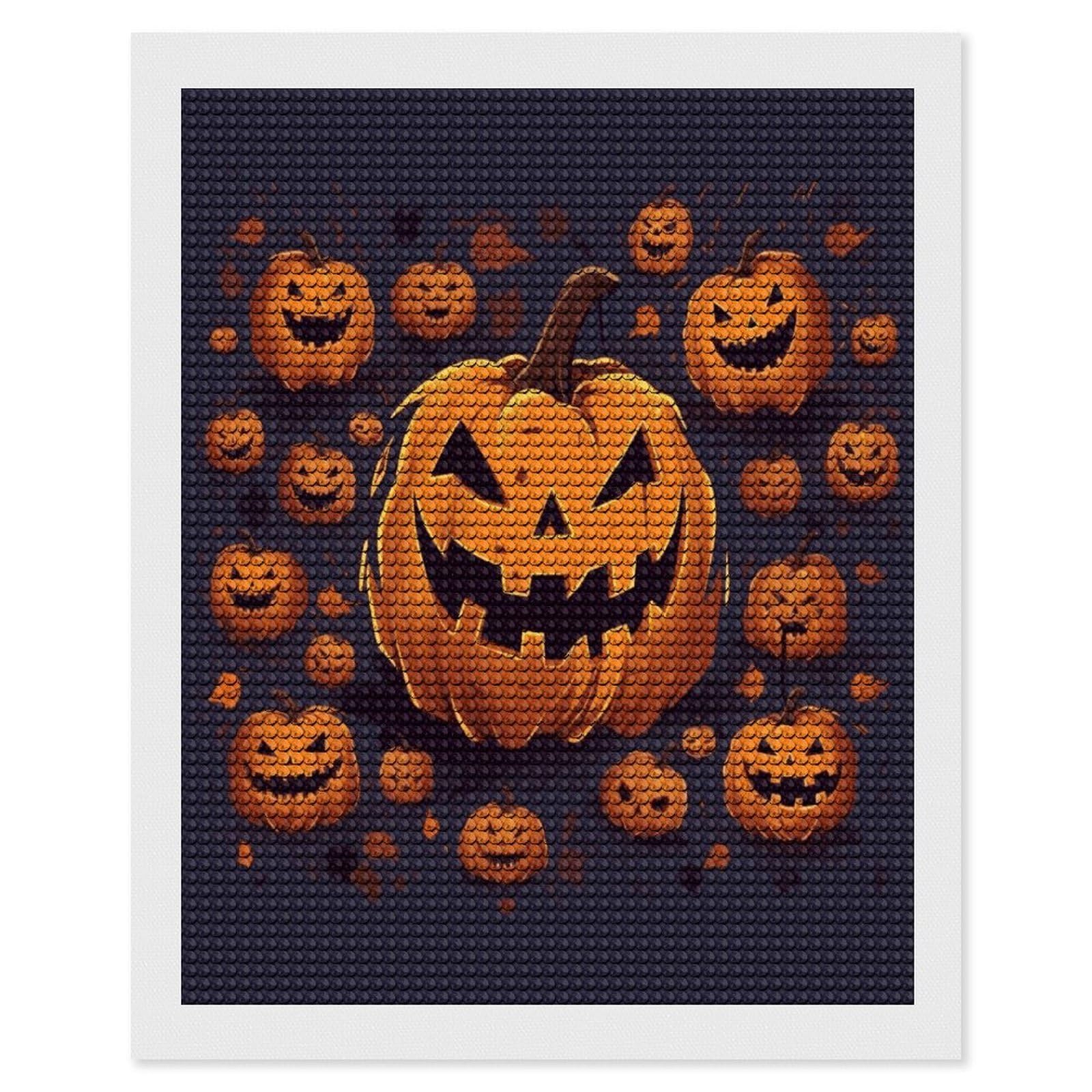 JTREHY Halloween Pumpkin Diamond Art Kits Personalized DIY Round Diamond Painting Kits for Beginner Full Drill Diamonds Dots Paintings for Adults Gem Art Crafts Home Decor