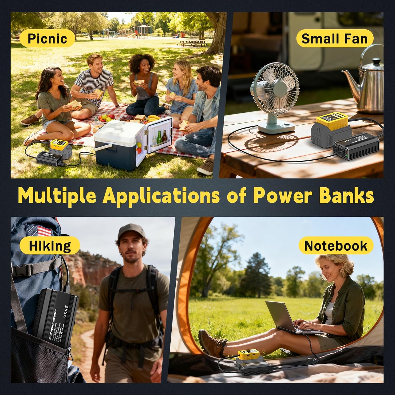 300W Power Inverter Compatible with Dewalt 20V Battery, DC 20V to AC 110V Portable Power Station Generator with 2 AC Outlets & 1 Type-C PD 65W & 1 Type-C PD 20W & 2 USB A 18W Max for Emergency Power - Image 7