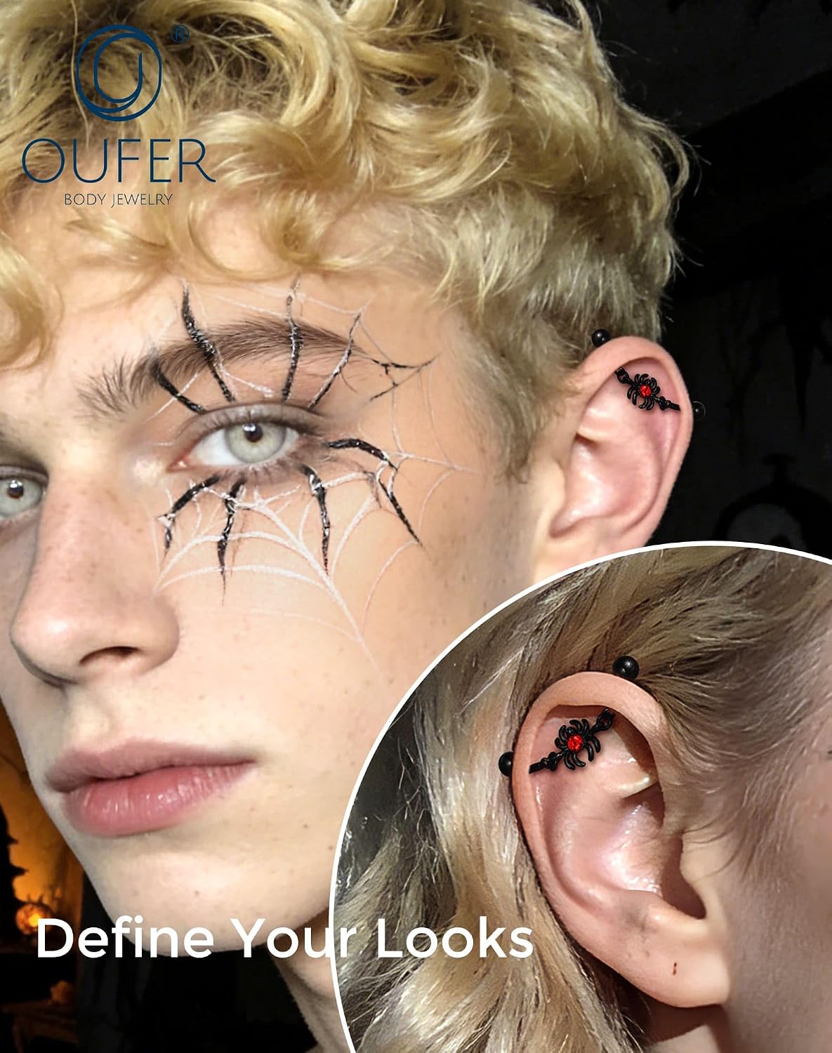 OUFER 14G Gothic Black Spider Halloween Industrial Piercing Jewelry