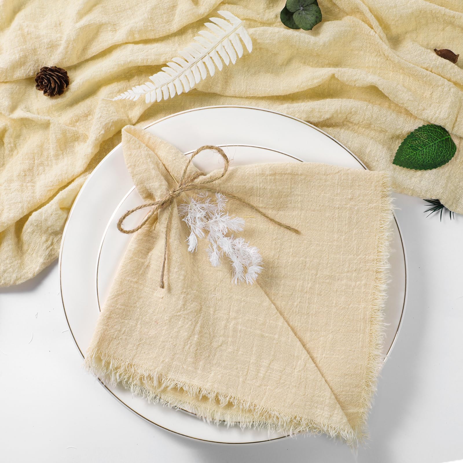 BOXIZ 50pcs Christmas Green Gauze Cotton Napkin Reusable Tea Towel Wedding Party Table Decor Retro Burrs napkins 17 x17 inches