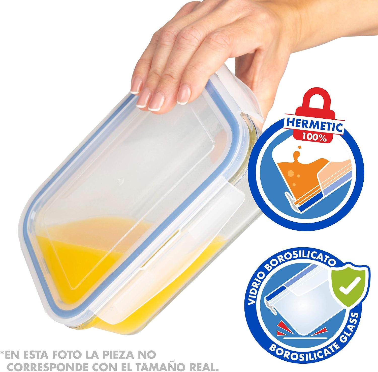 AKTIVE – Pack of 8 Airtight Glass Containers, Microwave-Safe Glass Containers, Food Containers with Closure, 800 ml, Rectangular Lids, Transparent, Food Container image 4