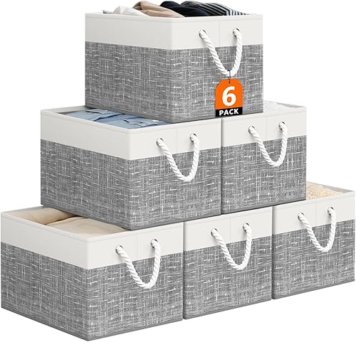 Miniatura 11 de Contenedor de almacenamiento, cesta de almacenamiento plegable para organizar, cajas de almacenamiento grandes con asas de cuerda, contenedores