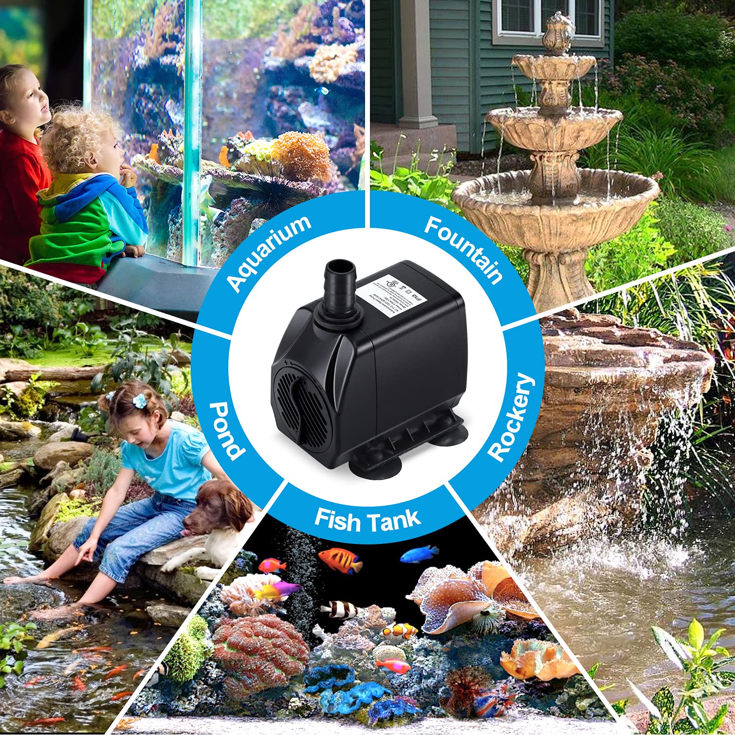 CWKJ Brunnenpumpe Tauchpumpe 880GPH Robuste 60W Outdoor mit 2m Stromkabel, 3 Düsen für Aquarium, Teich, Hydroponische Wasserpumpe
