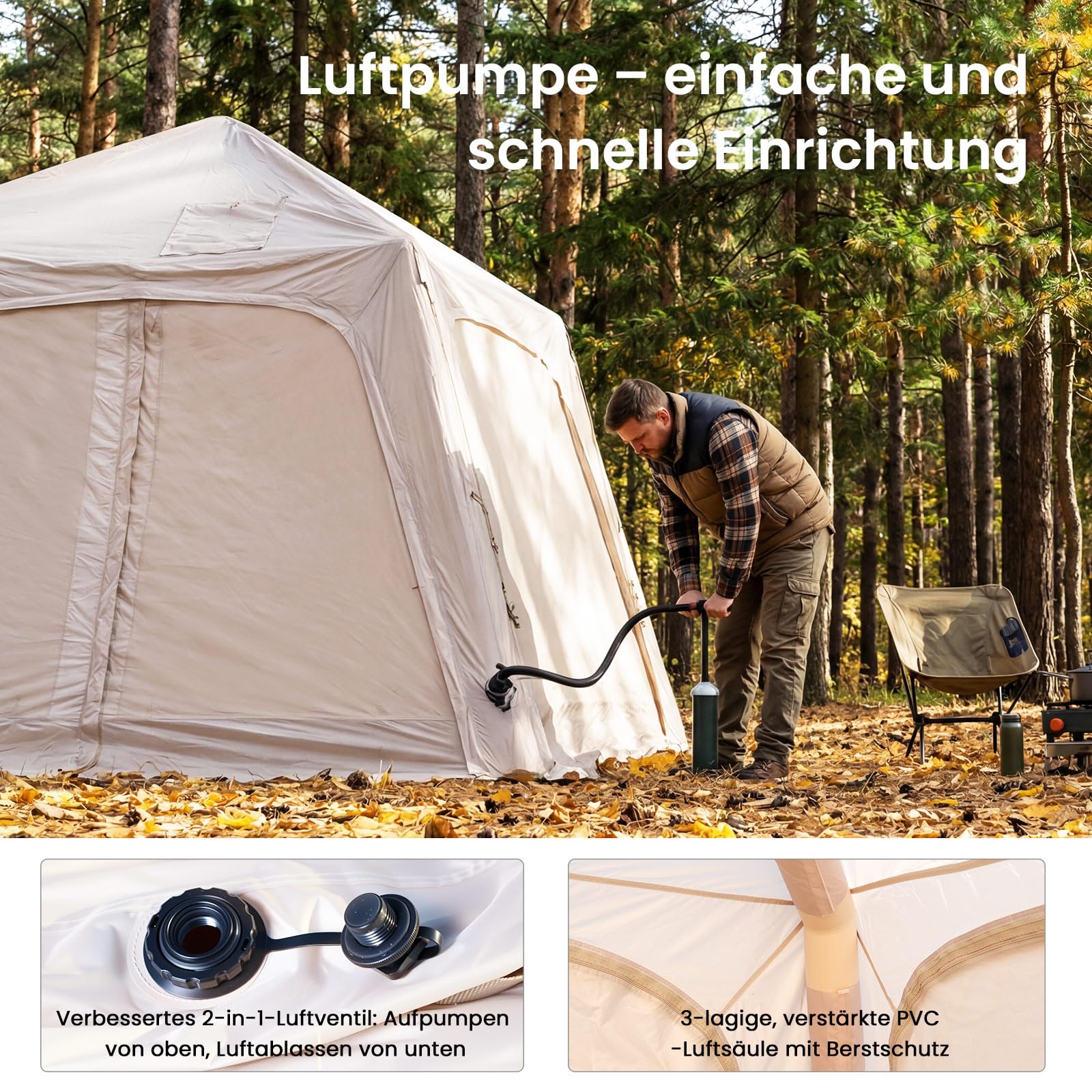 Ytaoeo Aufblasbares Zelt Camping Pavillon mit Luftpumpe Abnehmbarer Türvorhang Aufblasbares Campingzelt aus Wasserdichtem Oxford-Stoff Air Glamping Zelte für 4 Jahreszeiten Camping